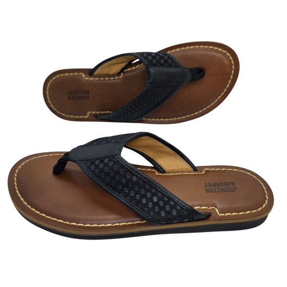 Johnston & Murphy Other - Johnston & Murphy Mens 9M Woven Leather Flip Flop Sandals Black Brown 25-3665